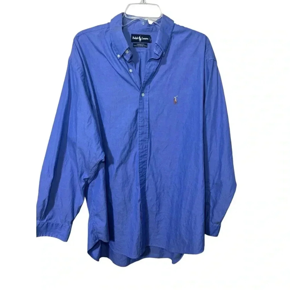 Ralph Lauren Yarmouth Cotton Pinpoint‎ Oxford Long Sleeve Button Down Shirt Blue